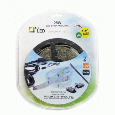 All LED Strippack Blister Pack 5w/M 5 Meter LED Strip Pack, 4000k, IP65, Includes Driver