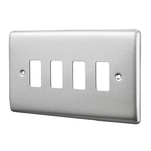Bg Nexus 4 Gang Brushed Steel Front Grid Plate