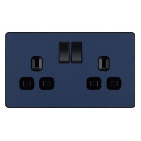Matt Blue Evolve 2 Gang 13A Switched Socket