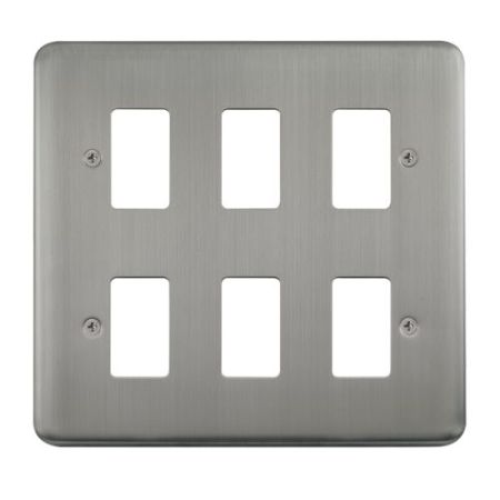 Click Gridpro Deco Plus Frontplates Stainless Steel Gridpro 6 Gang Deco + Plate