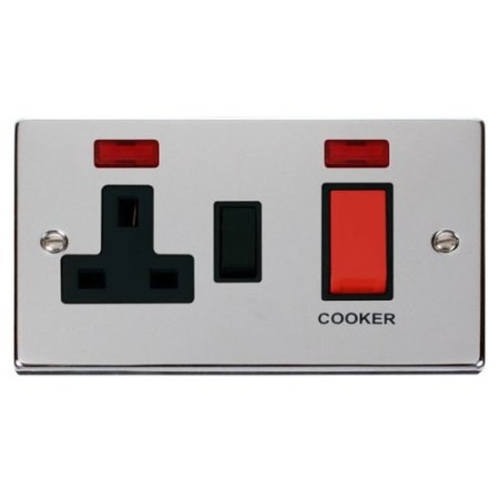 Click Deco Victorian Polished Chrome Vpchrome 45A DP Switch + 13A SW Socket + Ne