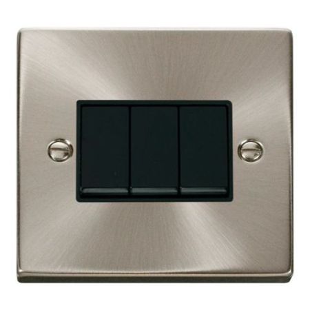 Click Deco Victorian Satin Chrome Vp 10A 3 Gang 2 Way Switch Black