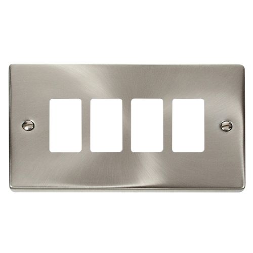 Click Gridpro Deco Frontplates Satin Chrome Gridpro 4 Gang Deco Plate Satin Chrome
