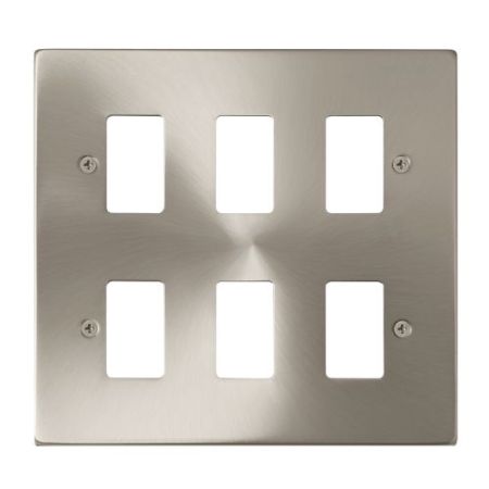 Click Gridpro Deco Frontplates Satin Chrome Gridpro 6 Gang Deco Plate Satin Chrome