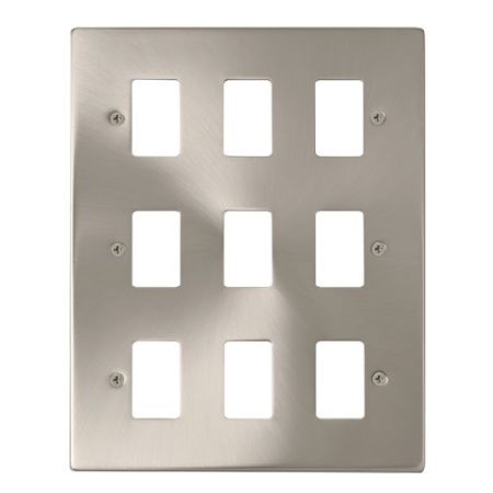 Click Gridpro Deco Frontplates Satin Chrome Gridpro 9 Gang Deco Plate Satin Chrome