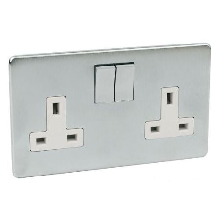 Crabtree 1G Sw/Socket Brushed Steel Wh/Insert