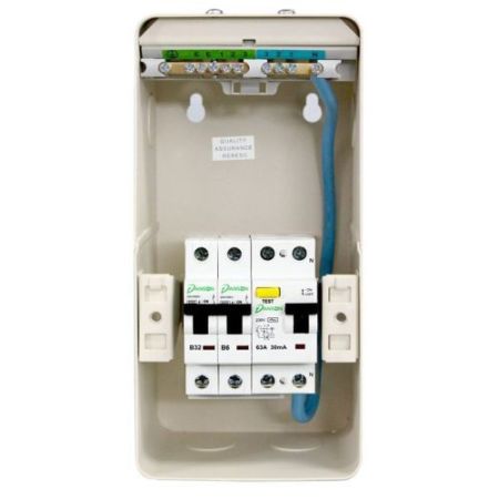 Danson Metal Garage Board (1 X 63A RCD + 1 Each 6a/32A MCB)
