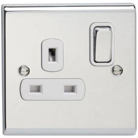 Deta Polished Chrome 1G 13A Socket White Inserts