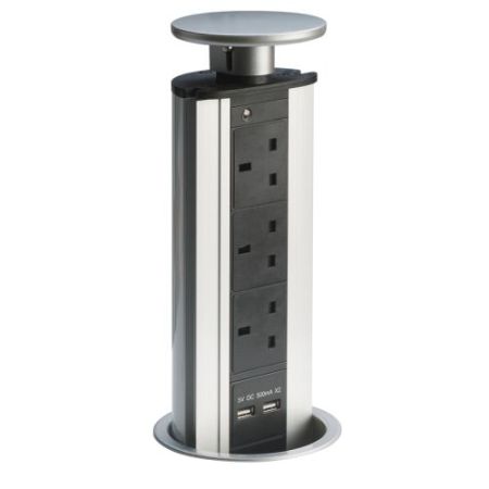 Eld 3-Socket 2 X 1000ma USB Silver Pop-Up Socket