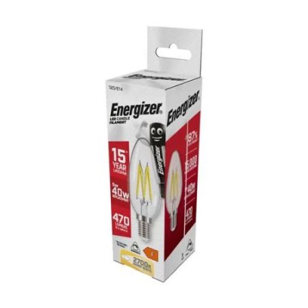 Energizer LED Filament Candle SES 5w = 40w Clear Warm White Dim