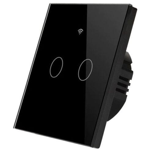 2 Gang Smart Light Switch Wifi Wall Wireless Black Tempered Glass Touch Screen Switch