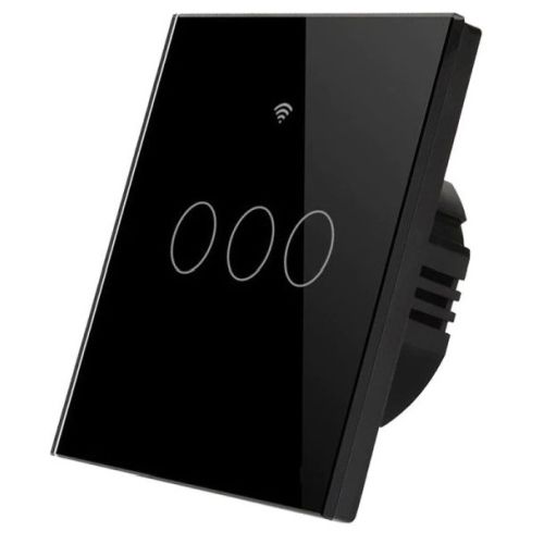 3 Gang Smart Light Switch Wifi Wall Wireless Black Tempered Glass Touch Screen Switch