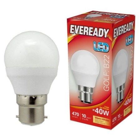 LED Golfball BC 5.2w=470l=40w Opal Warm White 2700k