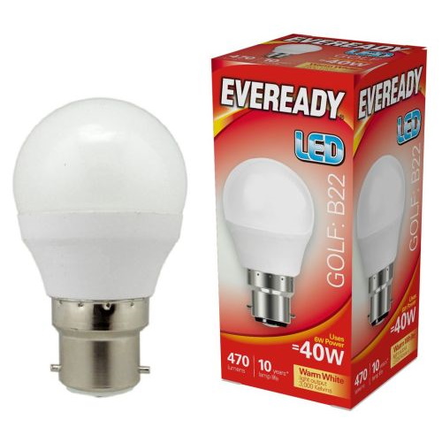 LED Golfball BC 5.2w=470l=40w Opal Warm White 2700k