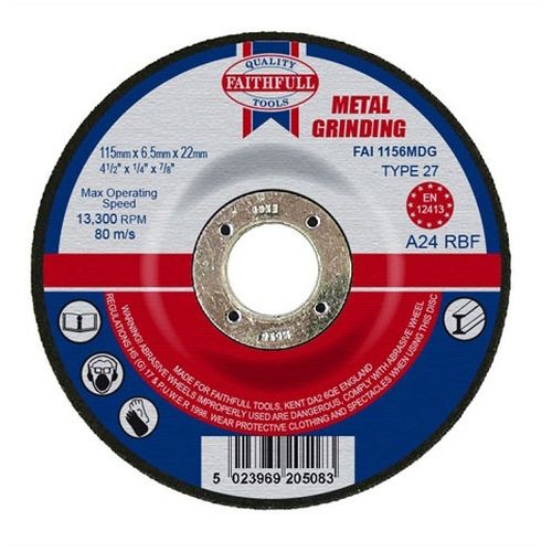 Faithfull 115 X 6.5 X 22.23mm Metal Grinding Disk (Each)