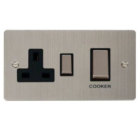 Click Define Stainless Steel Ingot 45A DP Switch 13A SW Socket Black