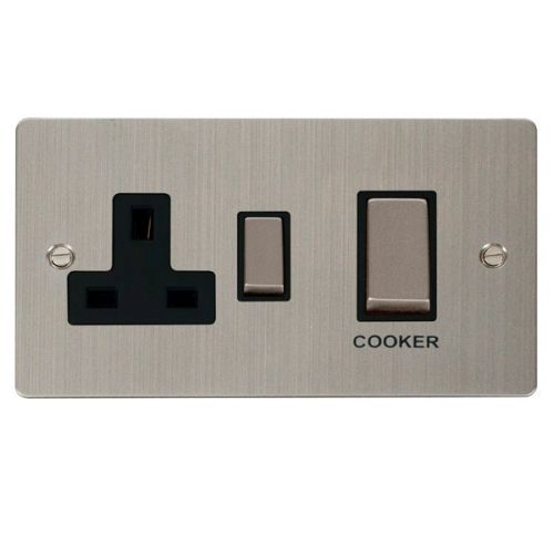 Click Define Stainless Steel Ingot 45A DP Switch 13A SW Socket Black