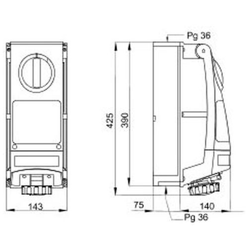 Gewiss 63A 240v 3-Pin Vertical Isolated Socket