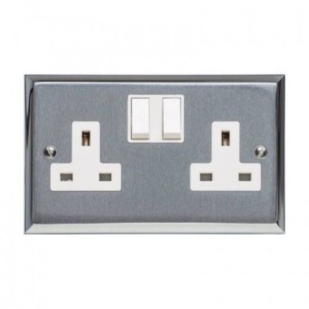 Heritage Satin Chrome 1G Switched Socket (White Ins)