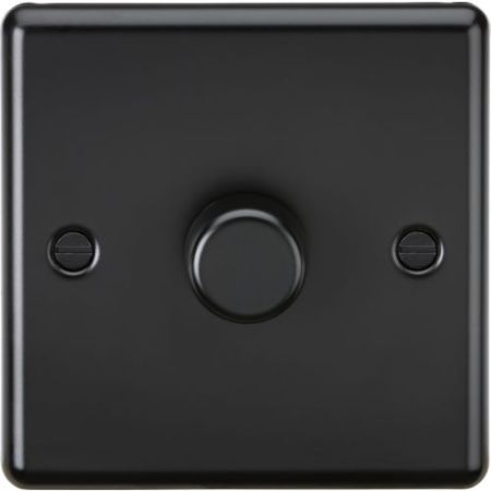 Knightsbridge Matt Black 1G 2w 10-200w (5-150w LED) Rounded Edge Dimmer
