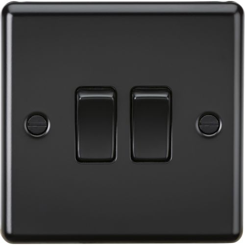 Knightsbridge Matt Black Rounded Edge 2G 2w Switch