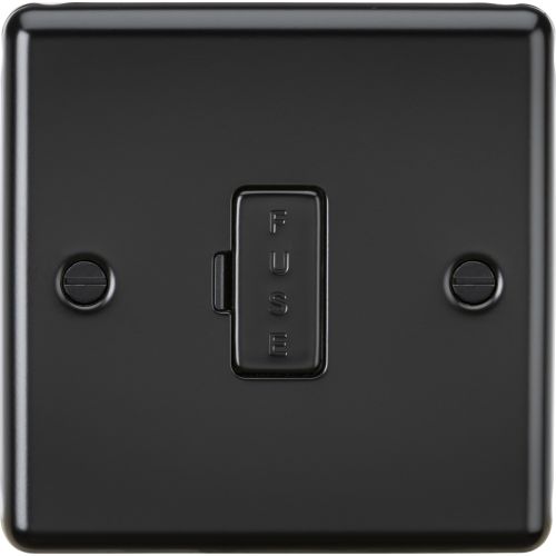Knightsbridge Matt Black Rounded Edge Un-Switched Fused Spur