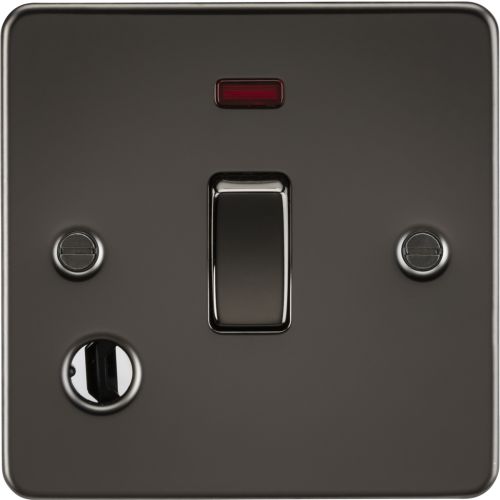Knightsbridge Flat Plate 20A 1G DP Switch With Neon And Flex Outlet - Gunmetal