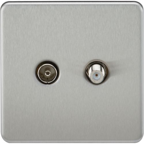 Knightsbridge Screwless Tv & Sat Tv Outlet (Isolated) - Brushed Chrome