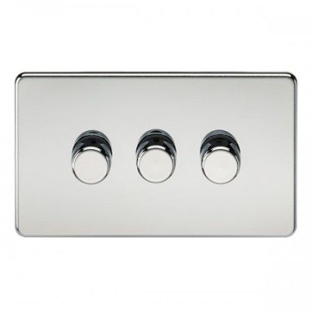 Knightsbridge Screwless 3G 2-Way 10-200w (5-150w LED) Trailing Edge Dimmer - Polished Chrome