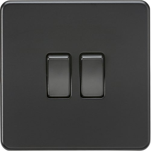 Knightsbridge Screwless 10AX 2G 2-Way Switch - Matt Black With Black Rockers