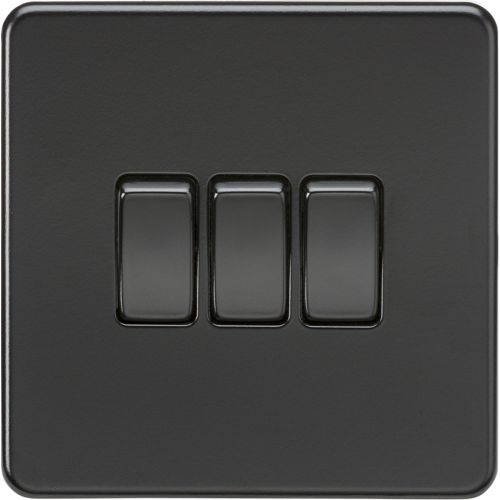 Knightsbridge Screwless 10AX 3G 2-Way Switch - Matt Black With Black Rockers