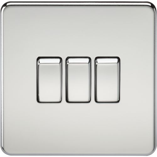 Knightsbridge Screwless 10AX 3G 2-Way Switch - Polished Chrome