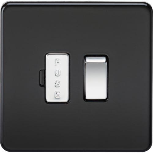 Knightsbridge Screwless 13A Switched Fused Spur Unit - Matt Black With Chrome Rocker