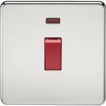 Knightsbridge Screwless 45A 1G DP Switch With Neon - Polished Chrome
