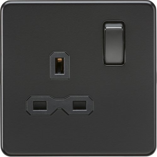 Knightsbridge Screwless 13A 1G DP Switched Socket - Matt Black With Black Insert
