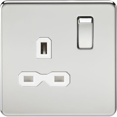 Knightsbridge Screwless 13A 1G DP Switched Socket - Polished Chrome With White Insert