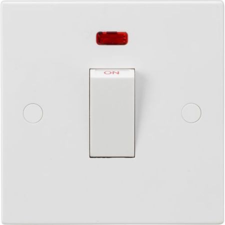 Knightsbridge Square Edge 1G 45A Switch (White) + Neon
