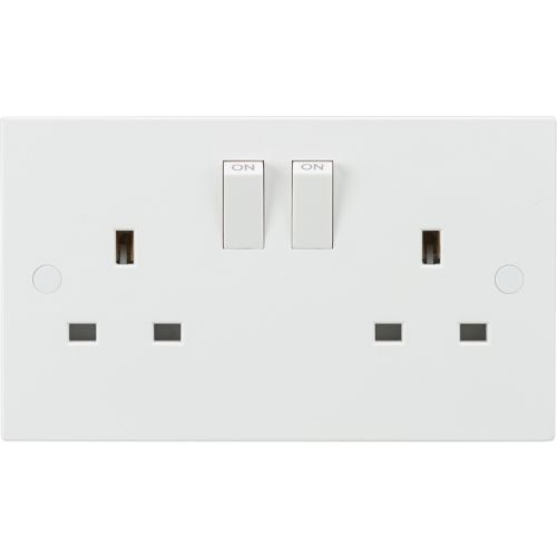 Knightsbridge Square Edge Double Pole Twin Earth 2G Switched Socket