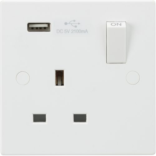 Knightsbridge Square Edge USB 1G Switched Socket