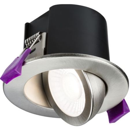 Knightsbridge Brushed Chrome Evo 5/7w 2700/3k/4k/6k Tilt IP65 Dimmable CCT Downlight (C/O-70mm)