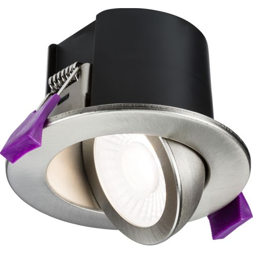 Knightsbridge Brushed Chrome Evo 5/7w 2700/3k/4k/6k Tilt IP65 Dimmable CCT Downlight (C/O-70mm)
