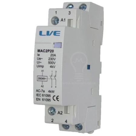Live 20A (4kw) 2-N/O Ac Contactor