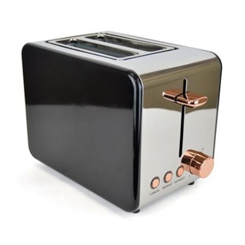 Kitchen Perfected 2 Slice Wide Slot Toaster- Black & Rose Gold Steel