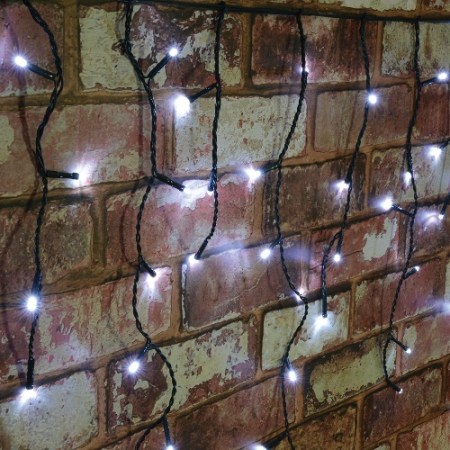 LED Icicle Cool Whitei O/Door Twinkle Effect + Timer