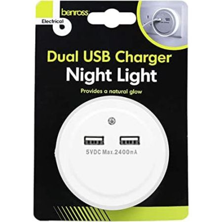 Night Light & Dual USB Charger 2.4a