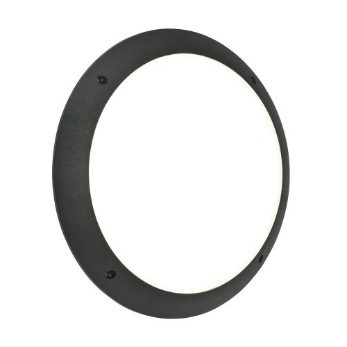 Saxby Seran 12w 300mm Black IP44 Plain Round Bulkhead 6k
