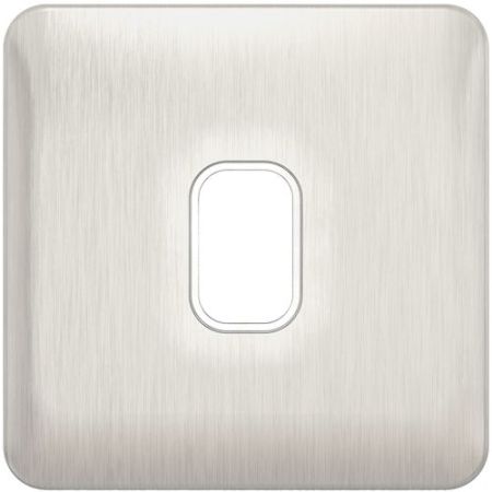 Schneider Lisse Screwless Brushed Chrome 1G Grid Plate White Insert