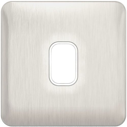 Schneider Lisse Screwless Brushed Chrome 1G Grid Plate White Insert