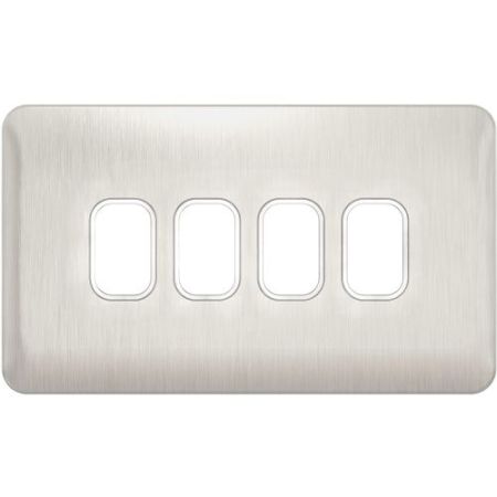 Schneider Lisse Screwless Brushed Chrome 4G Grid Plate White Insert