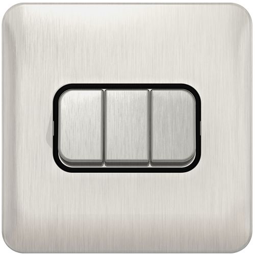 Schneider Lisse Screwless Brushed Chrome 3G 2w Switch Black Insert
